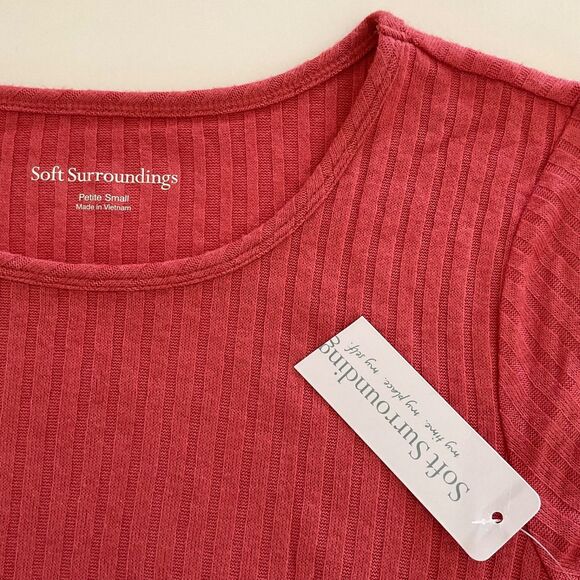 NWT Soft Surroundings Textured Ribbed Short Sleeve Santiago Dress S Petite Rose - Picture 5 of 9